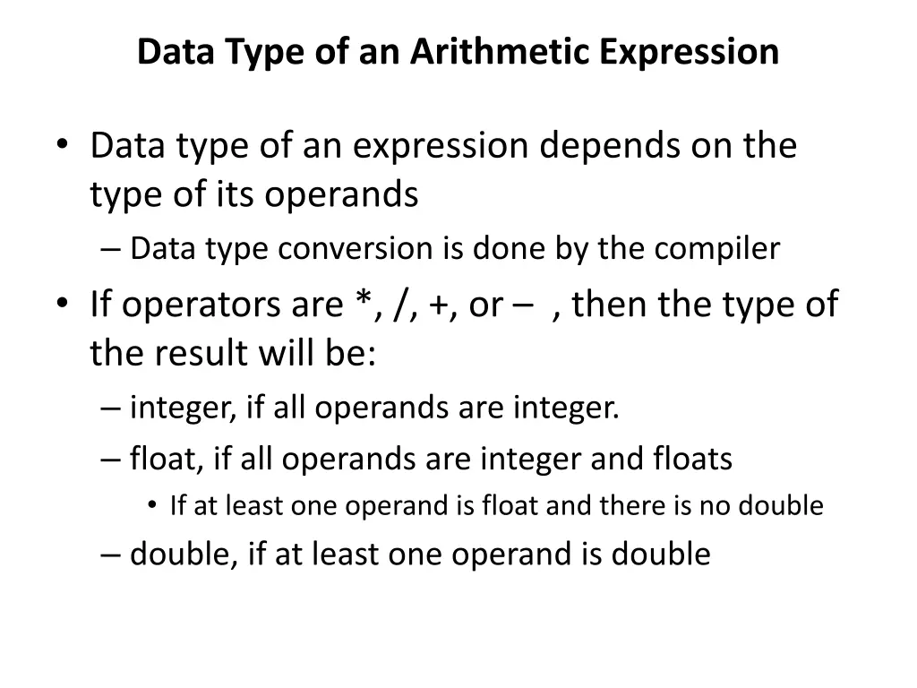 data type of an arithmetic expression