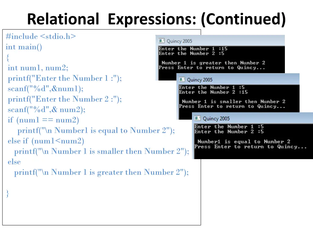relational expressions continued include stdio