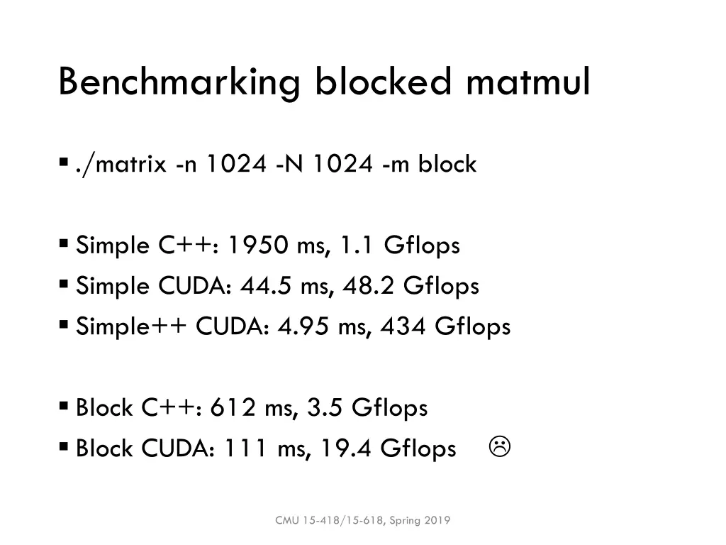 benchmarking blocked matmul