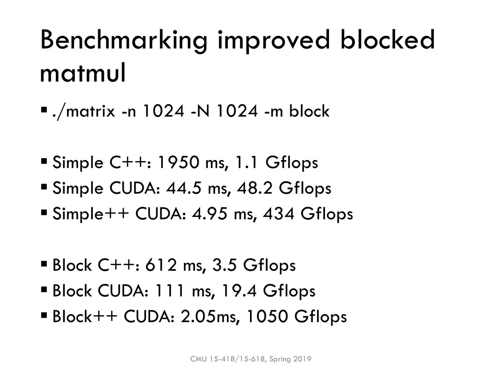benchmarking improved blocked matmul