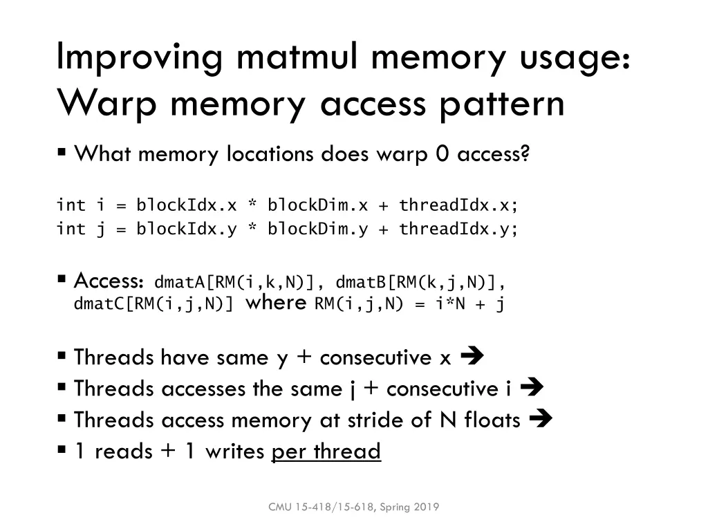 improving matmul memory usage warp memory access