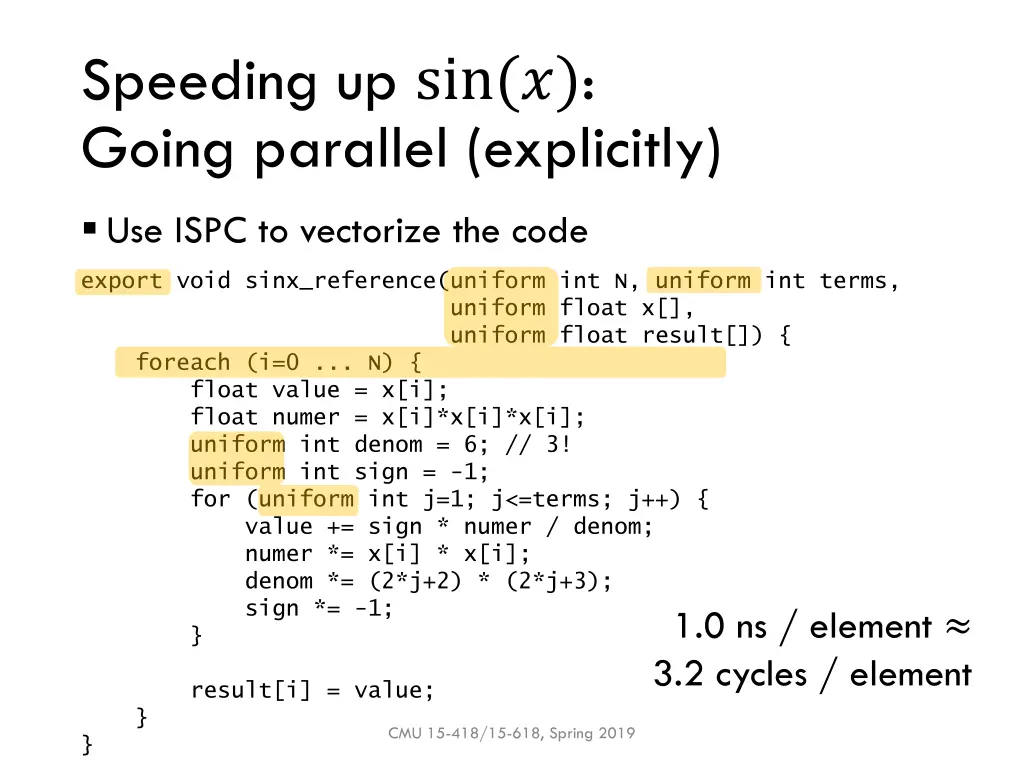 speeding up sin going parallel explicitly