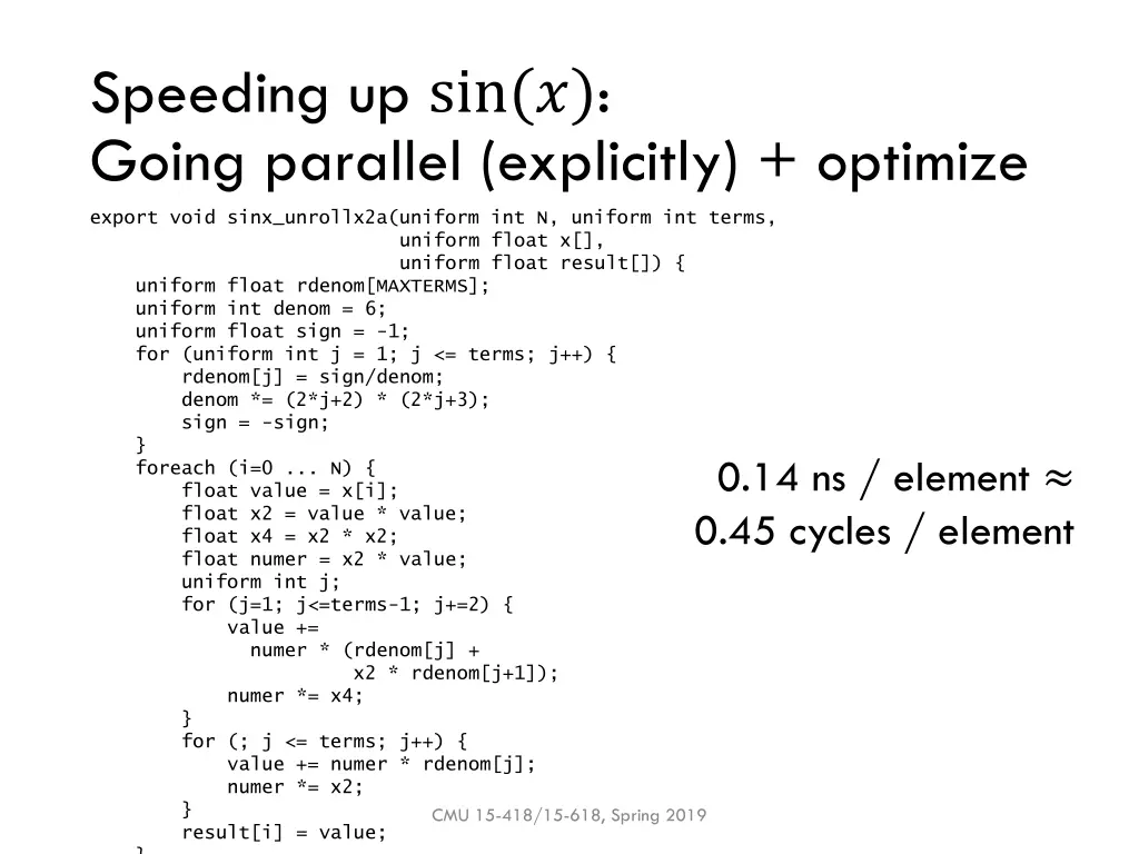 speeding up sin going parallel explicitly optimize