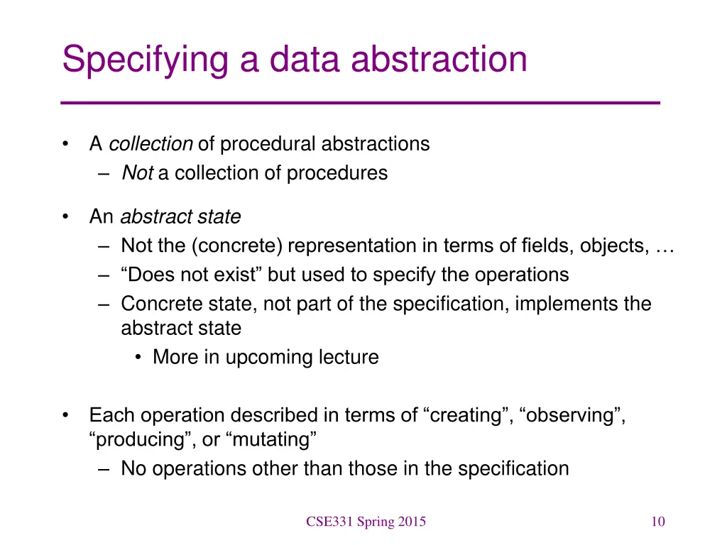 specifying a data abstraction