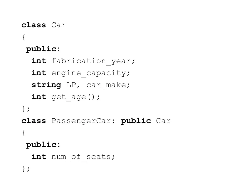 class car public int fabrication year int engine