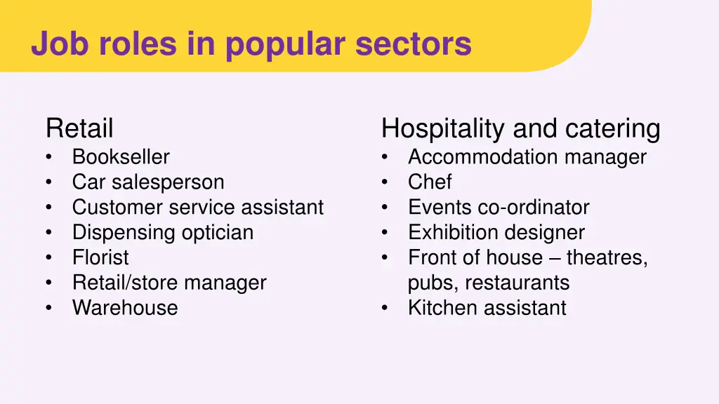 job roles in popular sectors