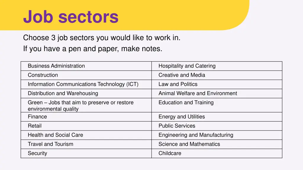 job sectors