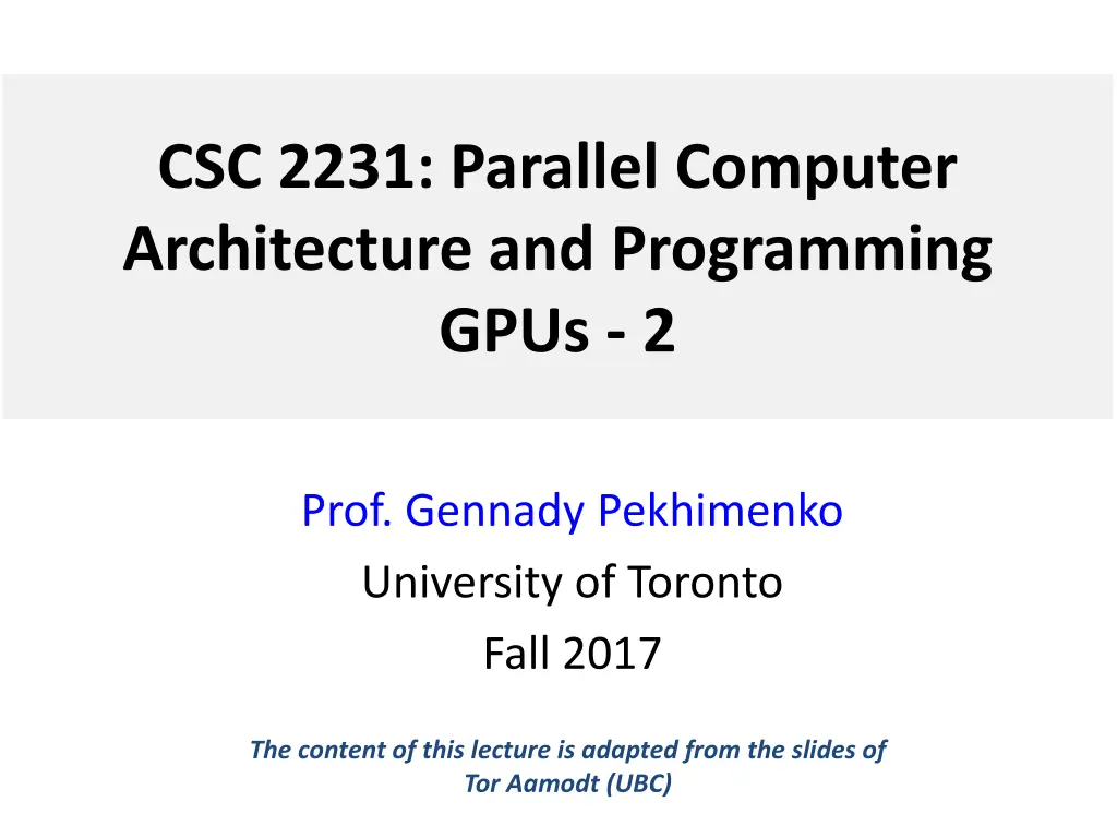 csc 2231 parallel computer architecture 1