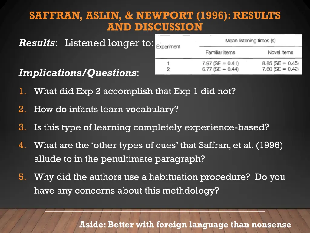 saffran aslin newport 1996 results and discussion