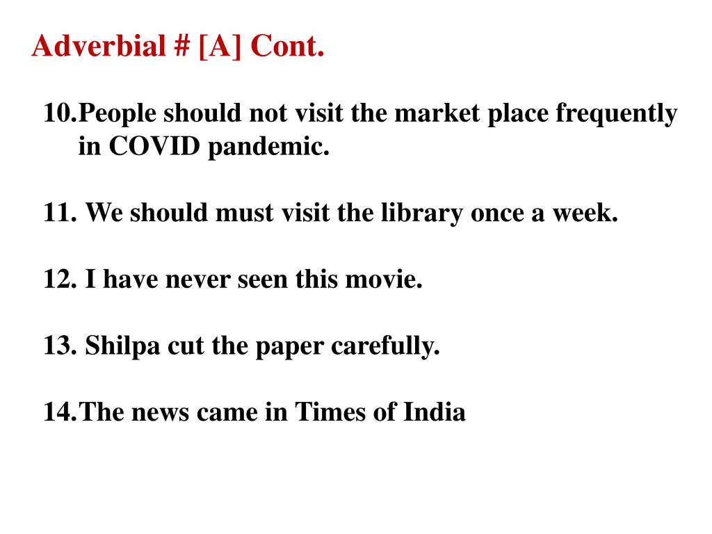 adverbial a cont