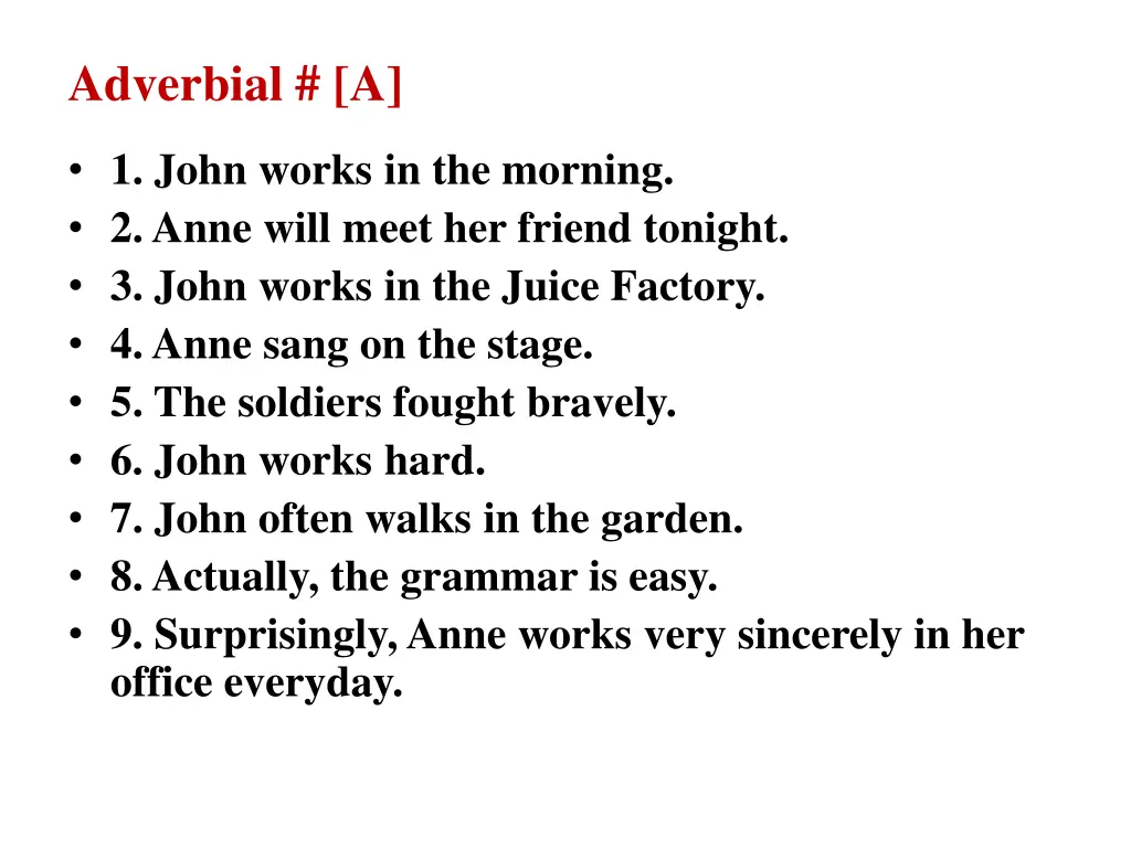 adverbial a