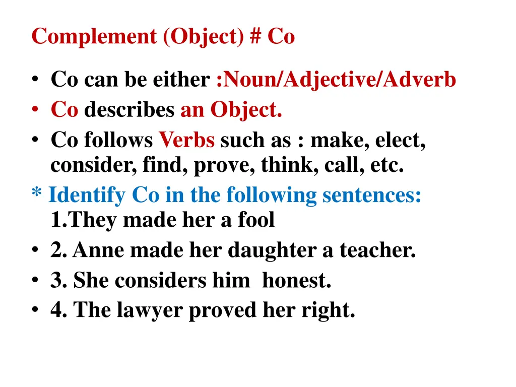 complement object co