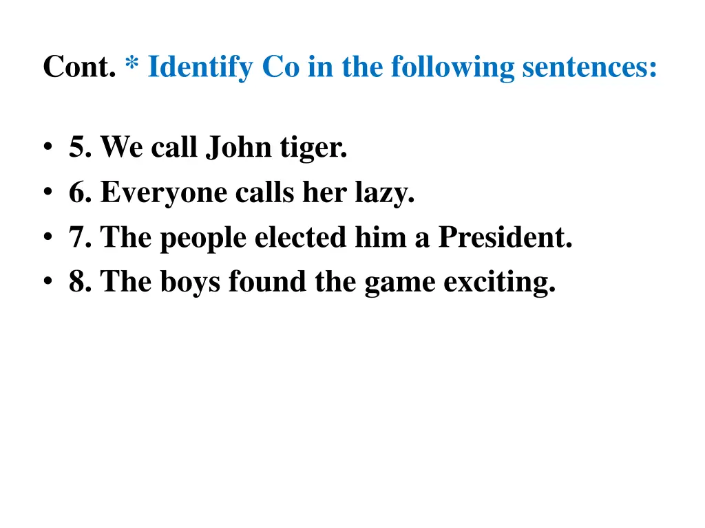 cont identify co in the following sentences