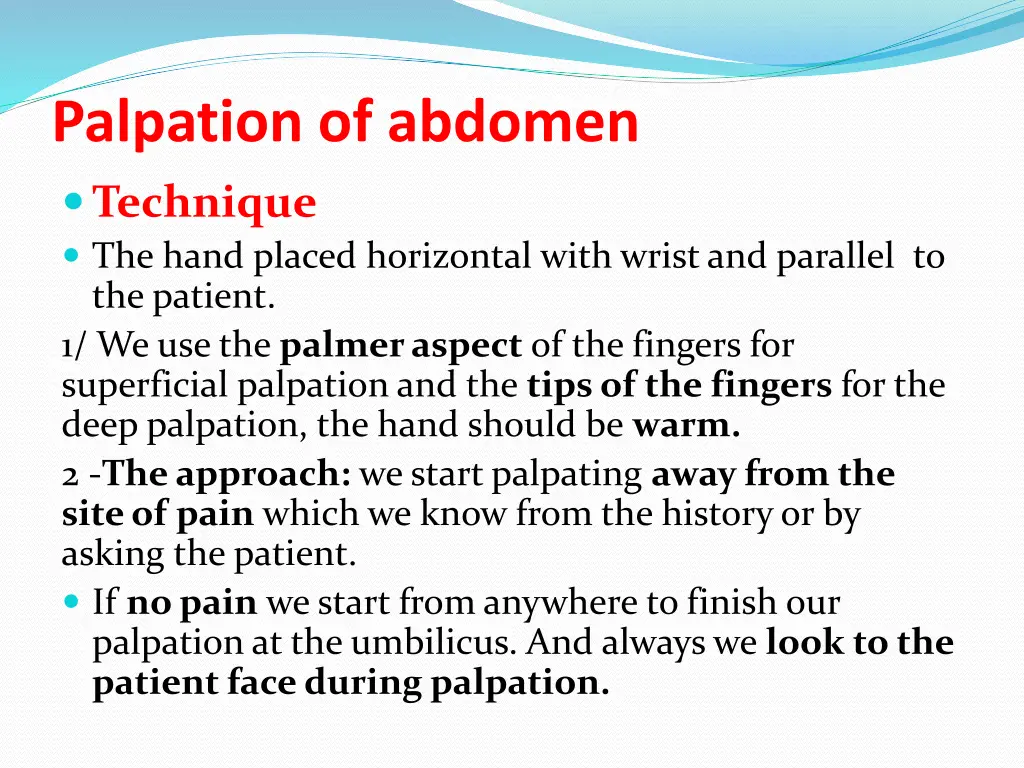 palpation of abdomen