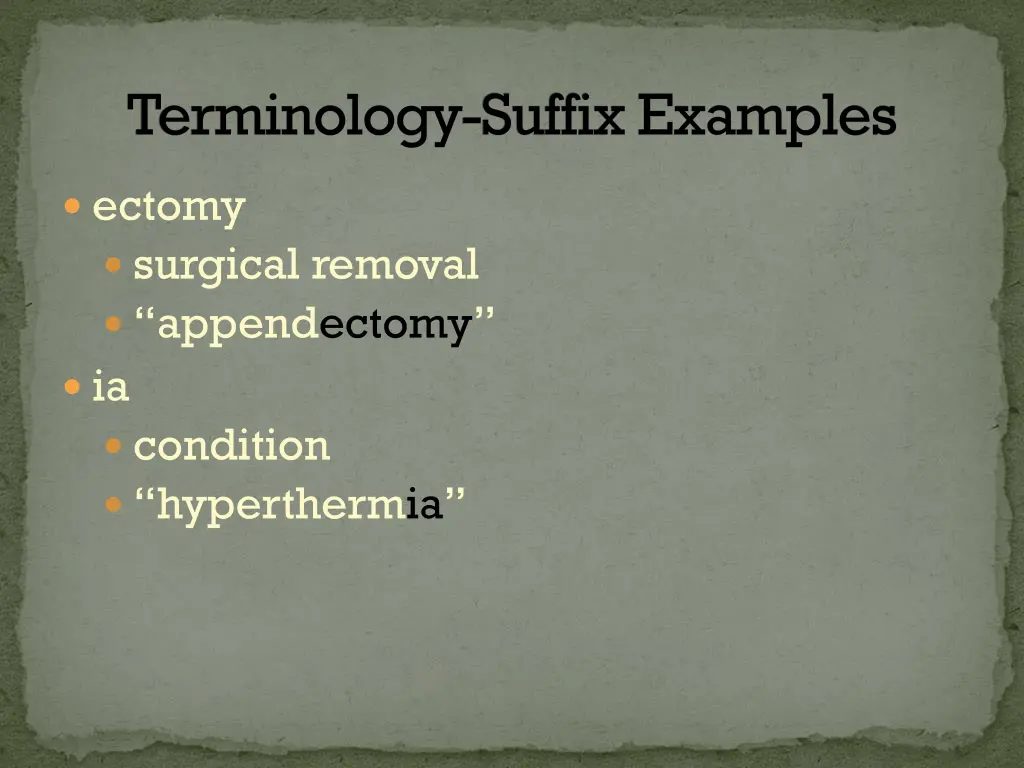 terminology suffix examples