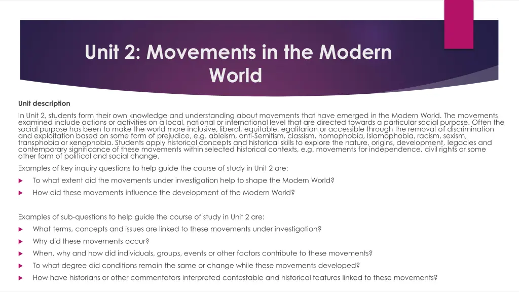 unit 2 movements in the modern world