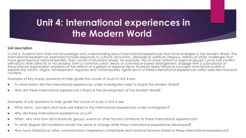 unit 4 international experiences in the modern