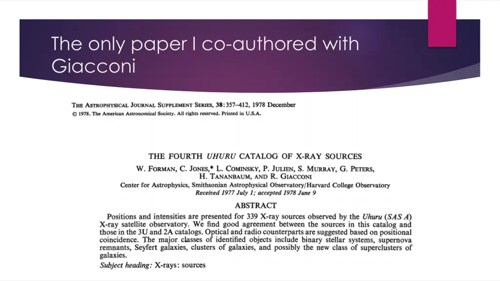 the only paper i co authored with giacconi