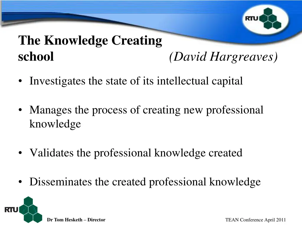 the knowledge creating school