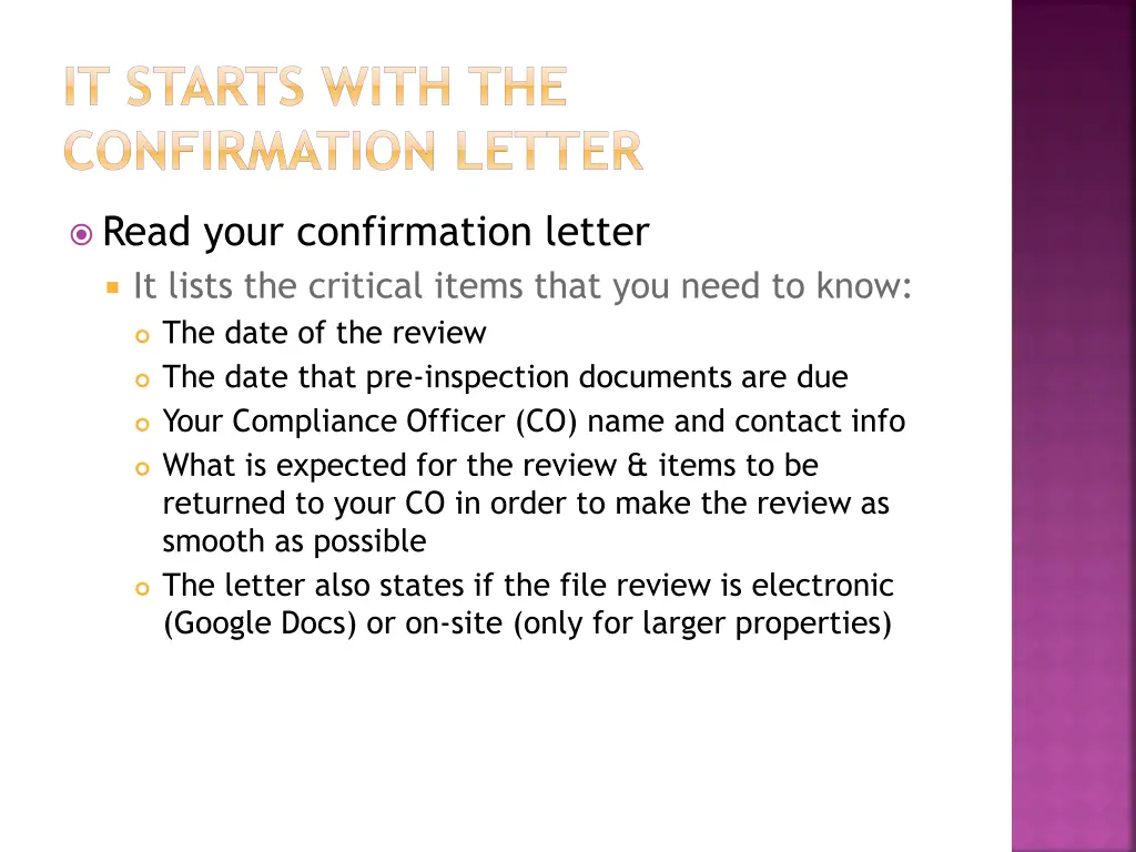 it starts with the confirmation letter