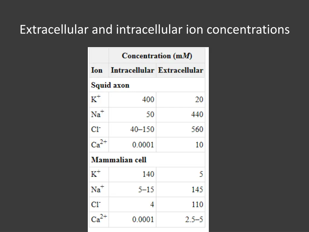 extracellular and intracellular ion concentrations