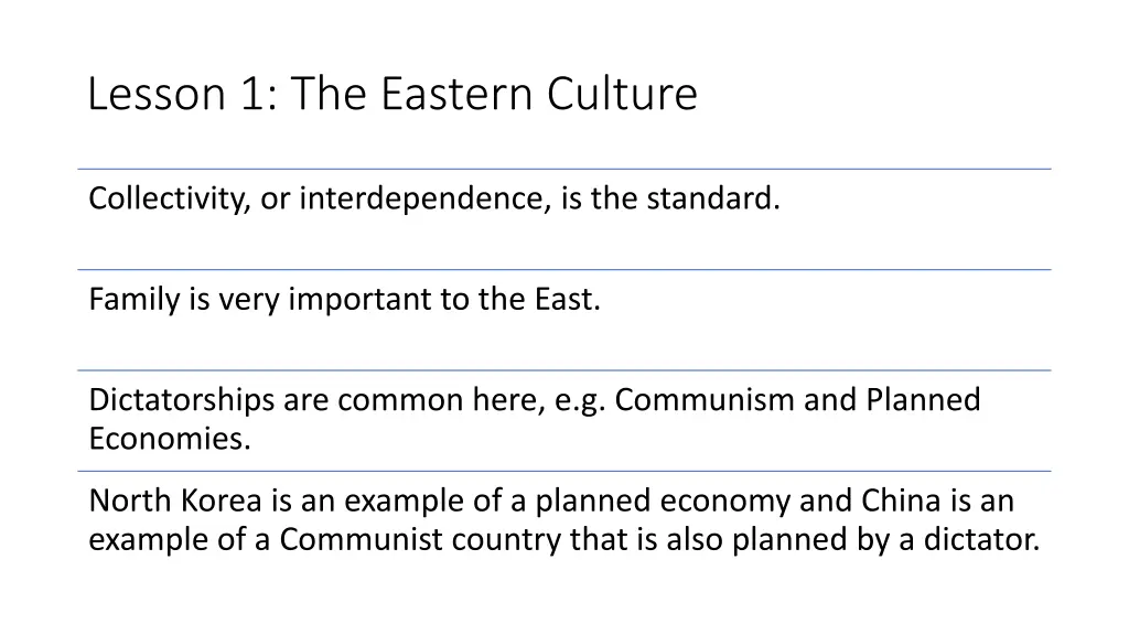 lesson 1 the eastern culture