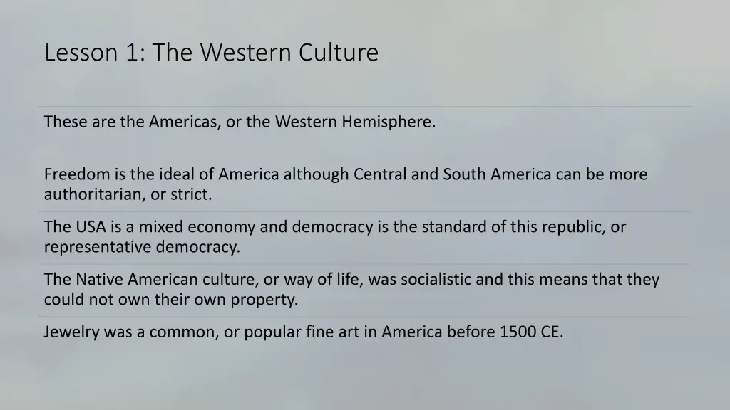 lesson 1 the western culture