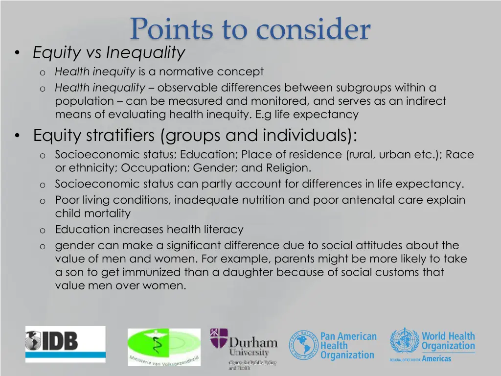 points to consider equity vs inequality o health