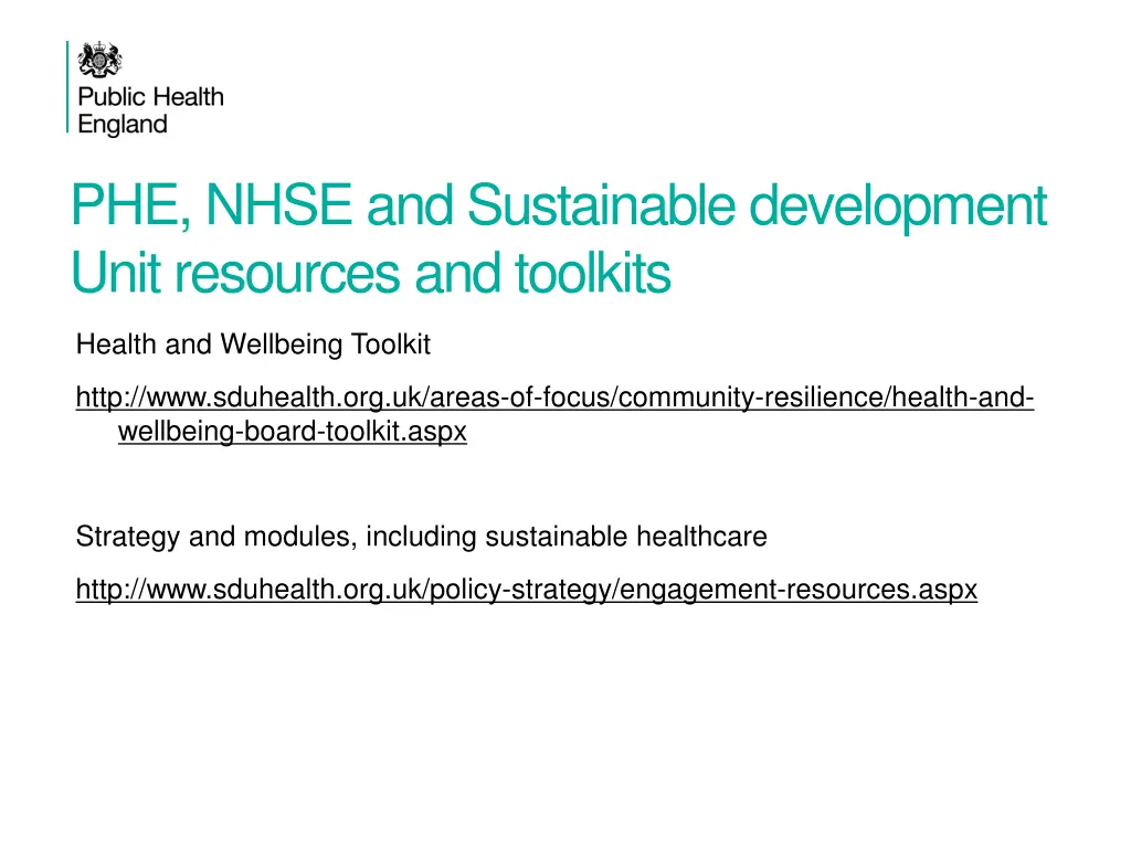 phe nhse and sustainable development unit