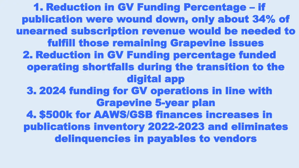 1 1 reduction in gv funding percentage reduction