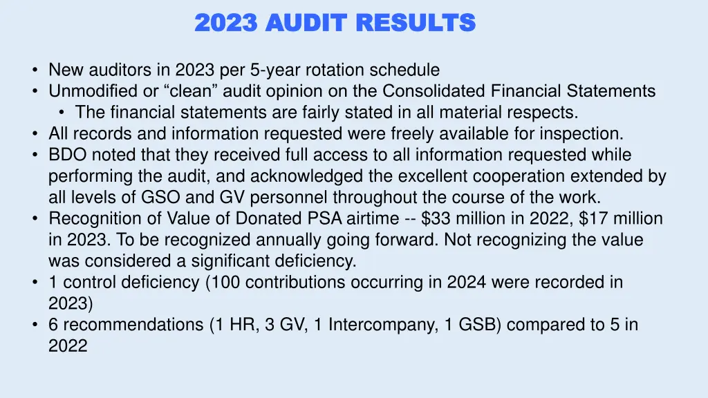 2023 audit results 2023 audit results
