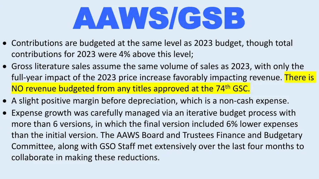 aaws gsb aaws gsb contributions are budgeted