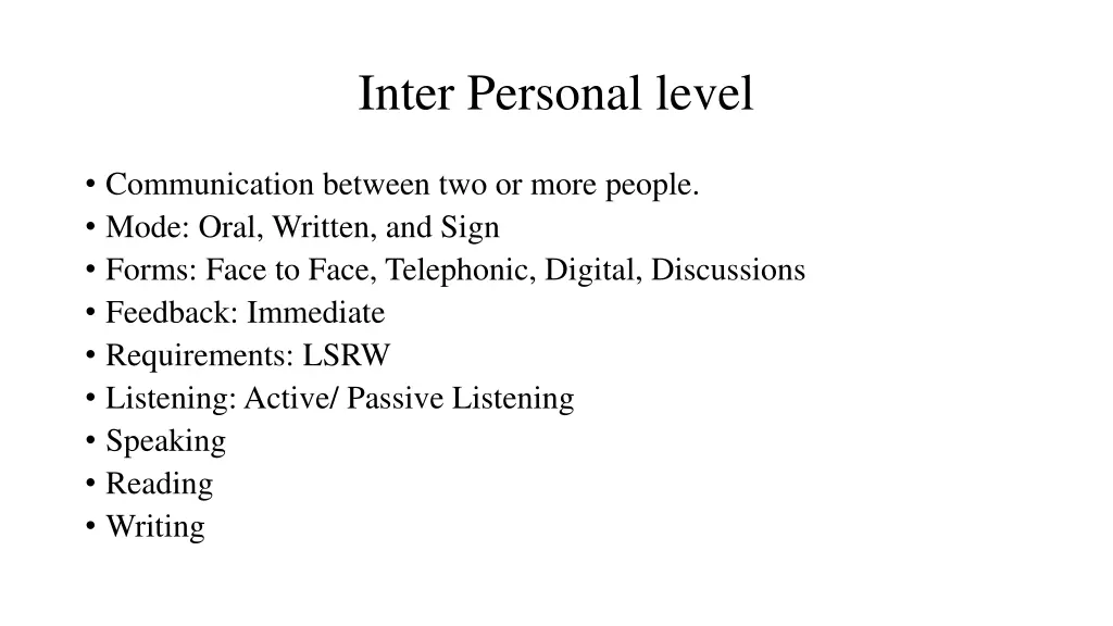 inter personal level