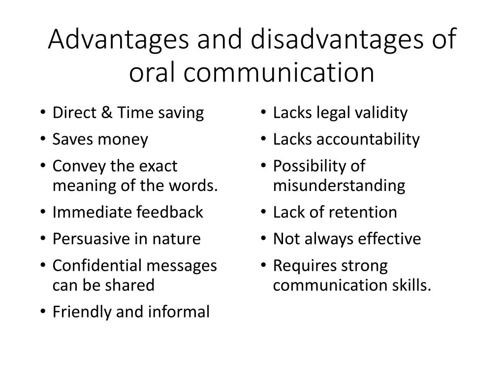 advantages and disadvantages of oral communication