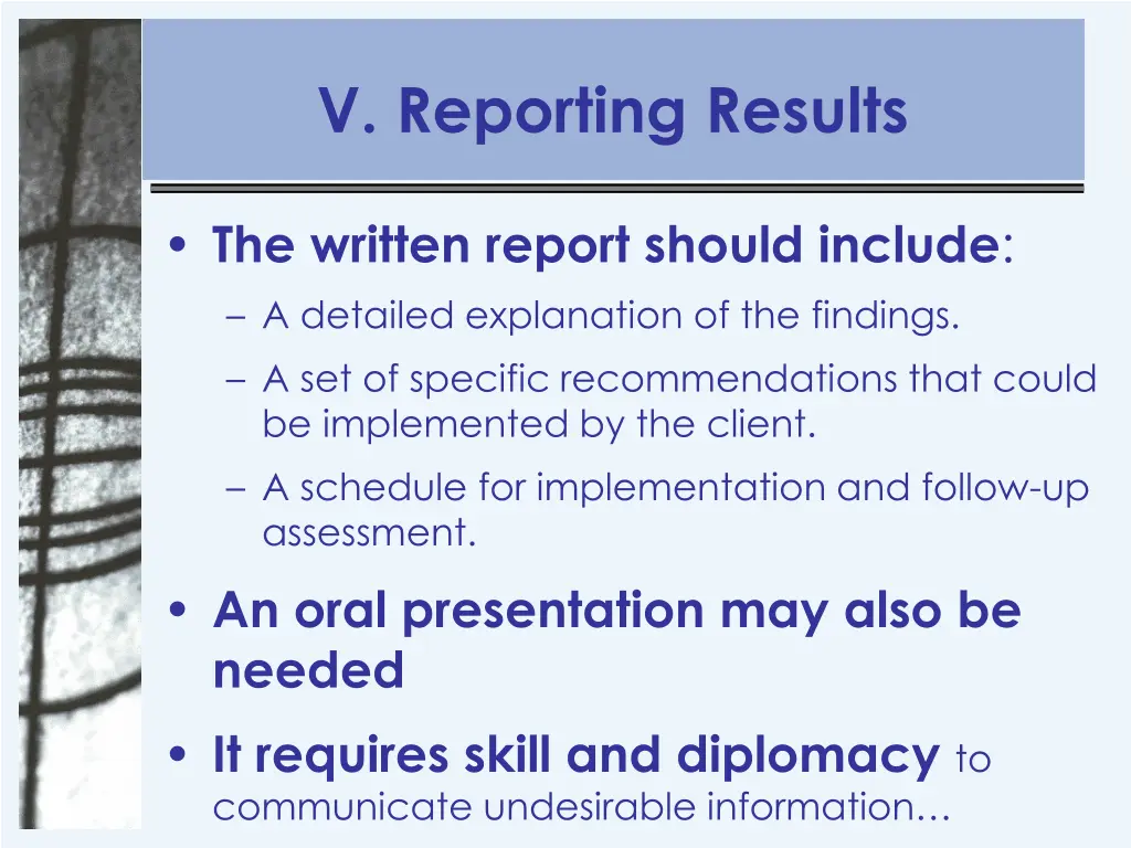 v reporting results