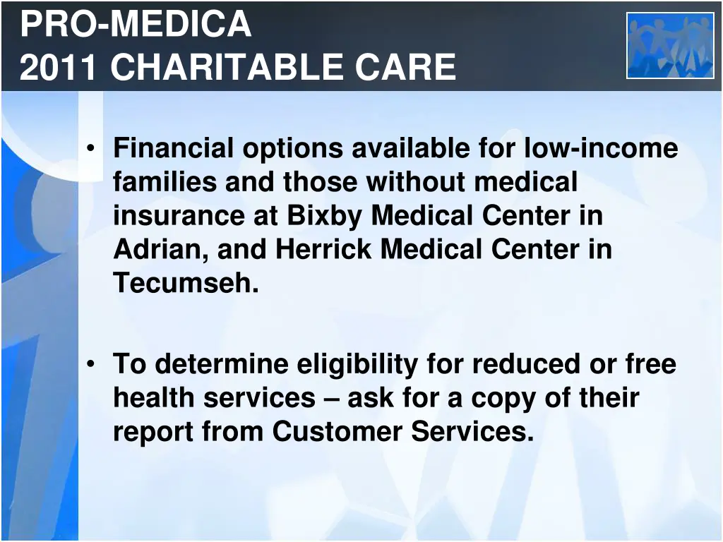 pro medica 2011 charitable care