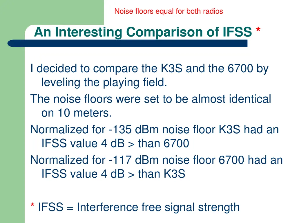 noise floors equal for both radios