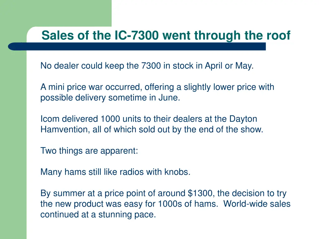 sales of the ic 7300 went through the roof