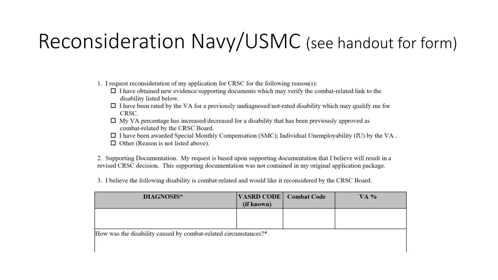 reconsideration navy usmc see handout for form