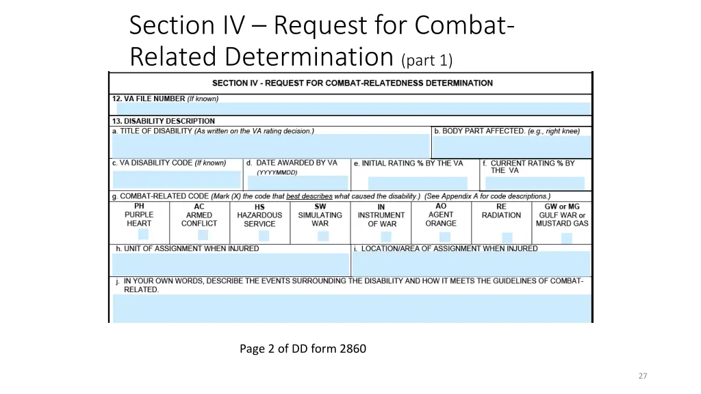 section iv request for combat related