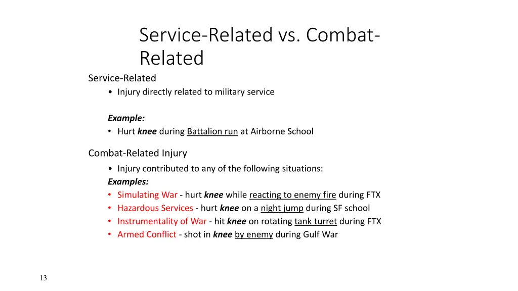 service related vs combat related service related
