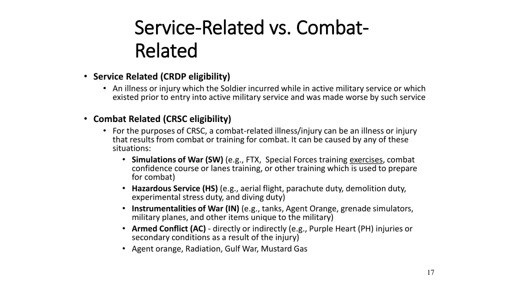 service service related vs combat related