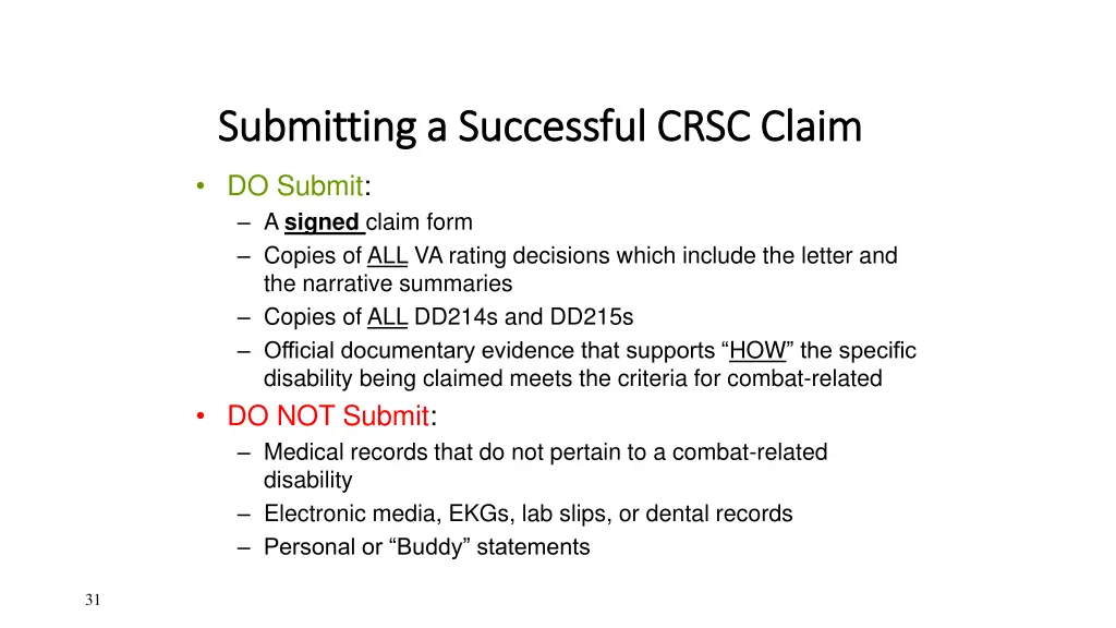 submitting a successful crsc claim submitting