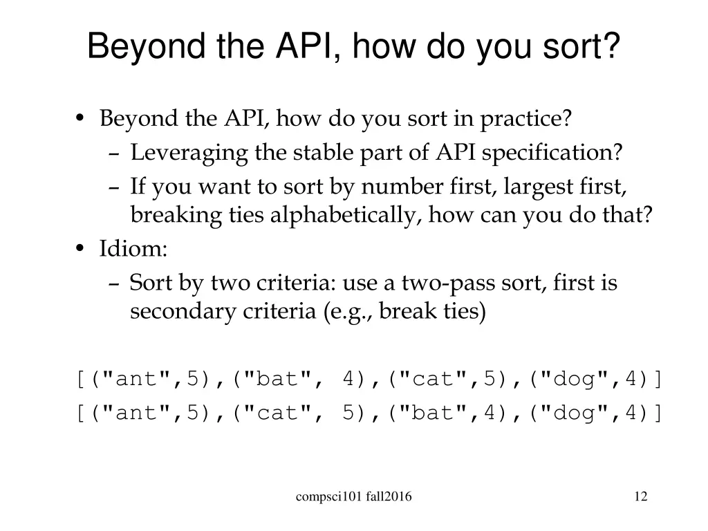 beyond the api how do you sort