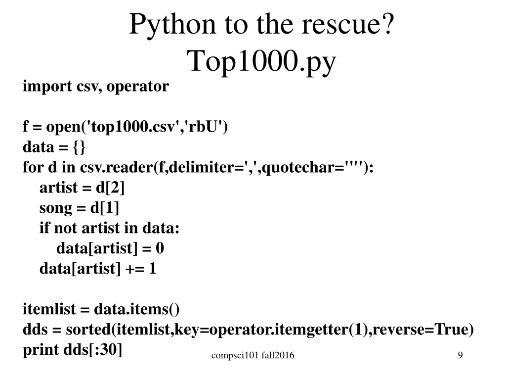 python to the rescue top1000 py import