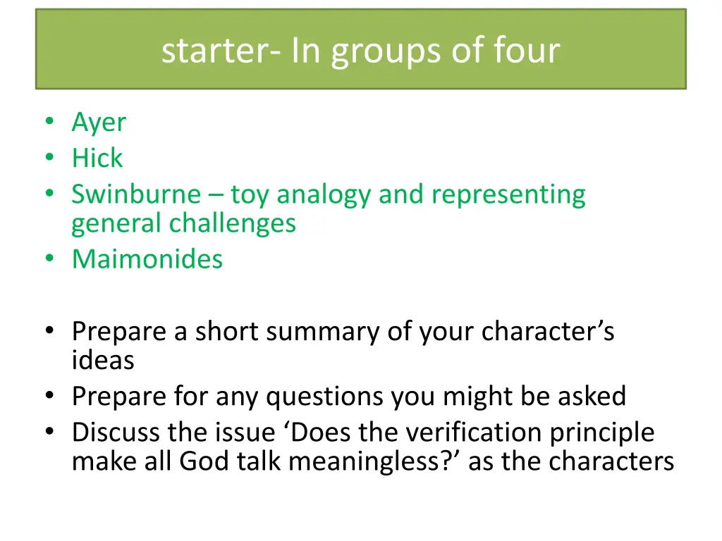 starter in groups of four