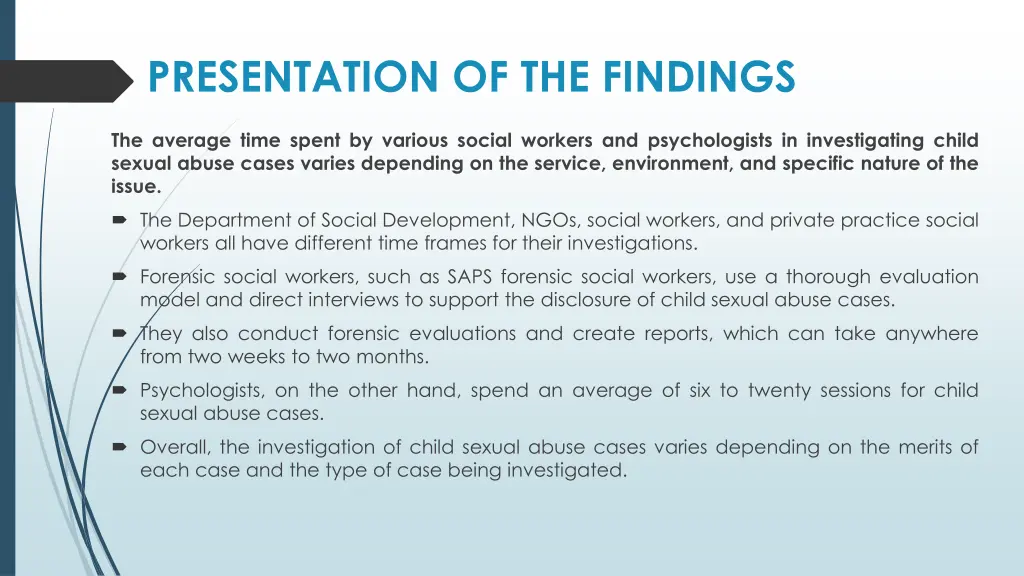 presentation of the findings 3