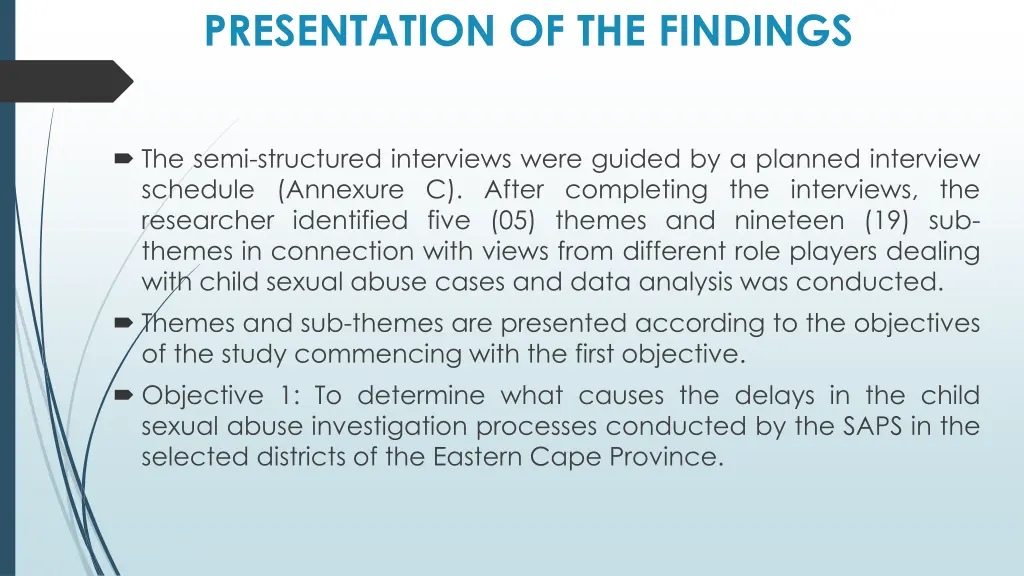 presentation of the findings
