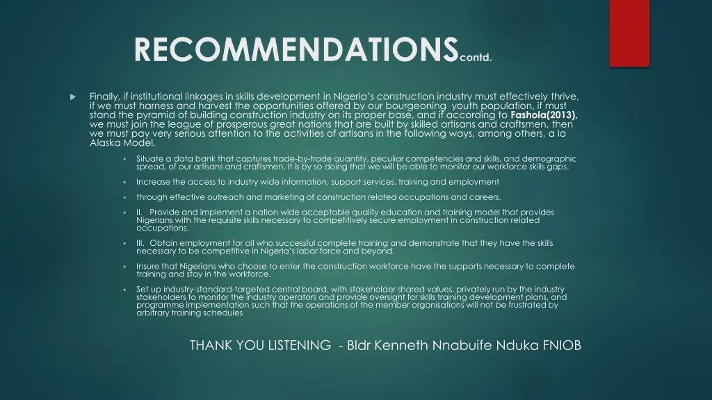recommendations contd
