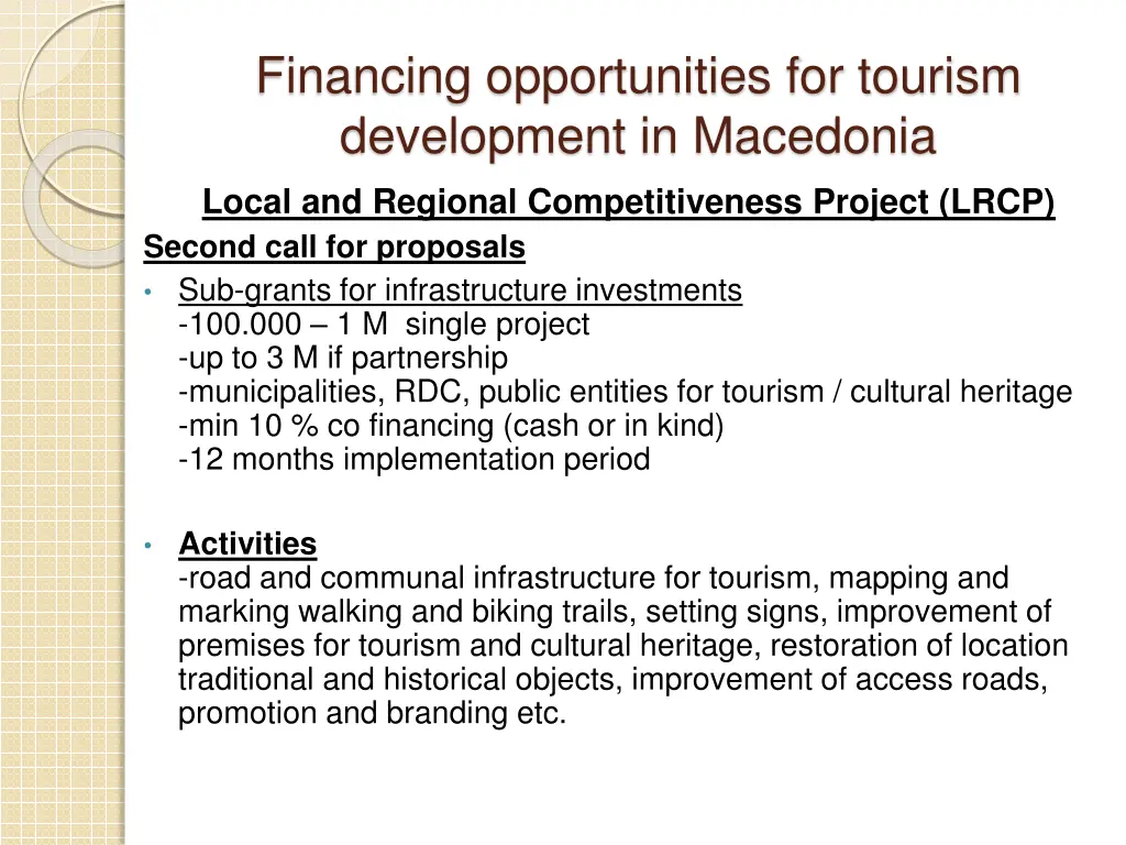 financing opportunities for tourism development 2